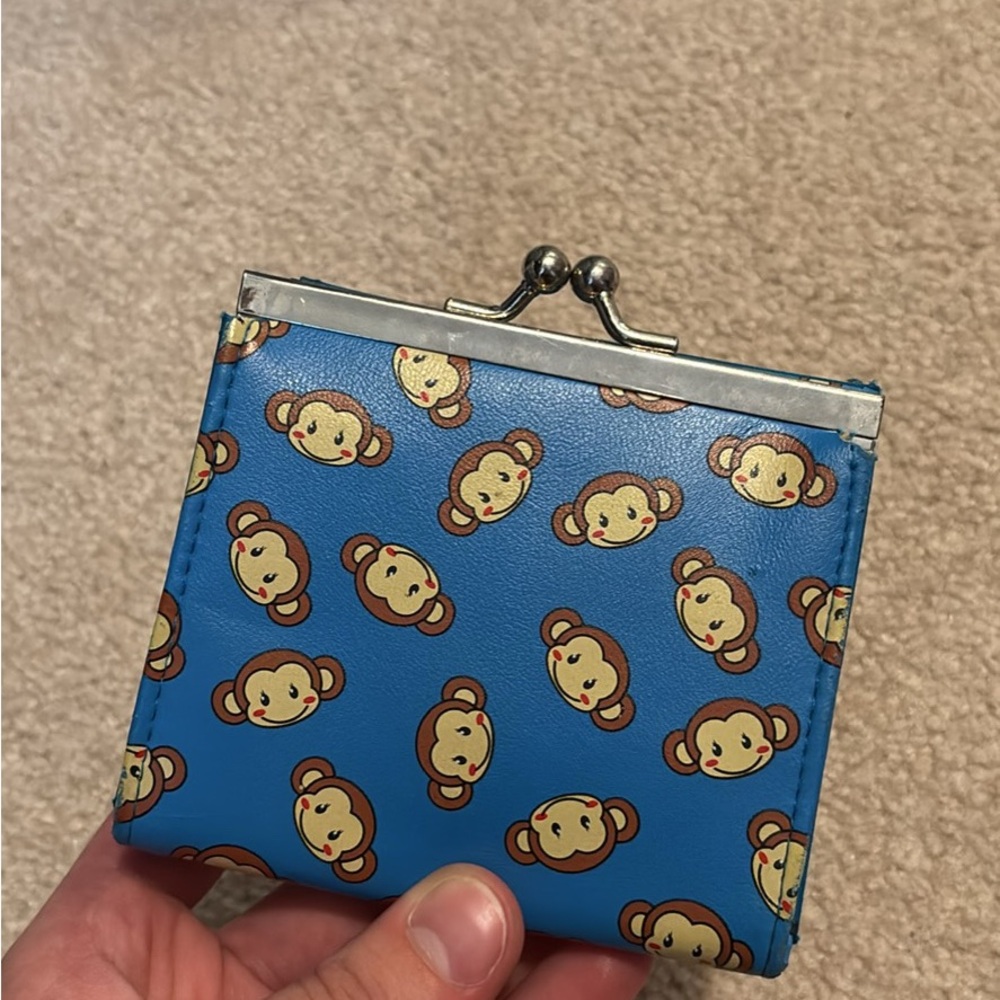 Blue Wallet with Monkey Print